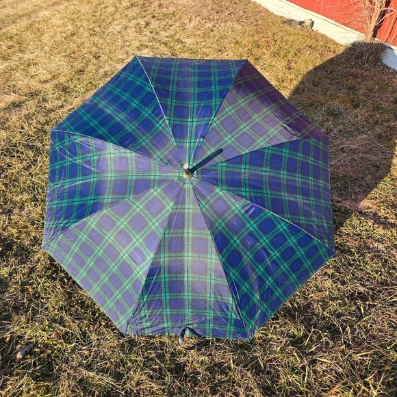 Aramis Tartan Plaid Umbrella Scottie Dog Handle Blue Green Scottish Terrier - Picture 2 of 10